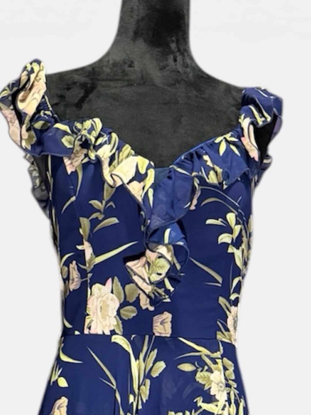 Navy Floral Ruffled High-Low Maxi Dress - Picture 5 of 6